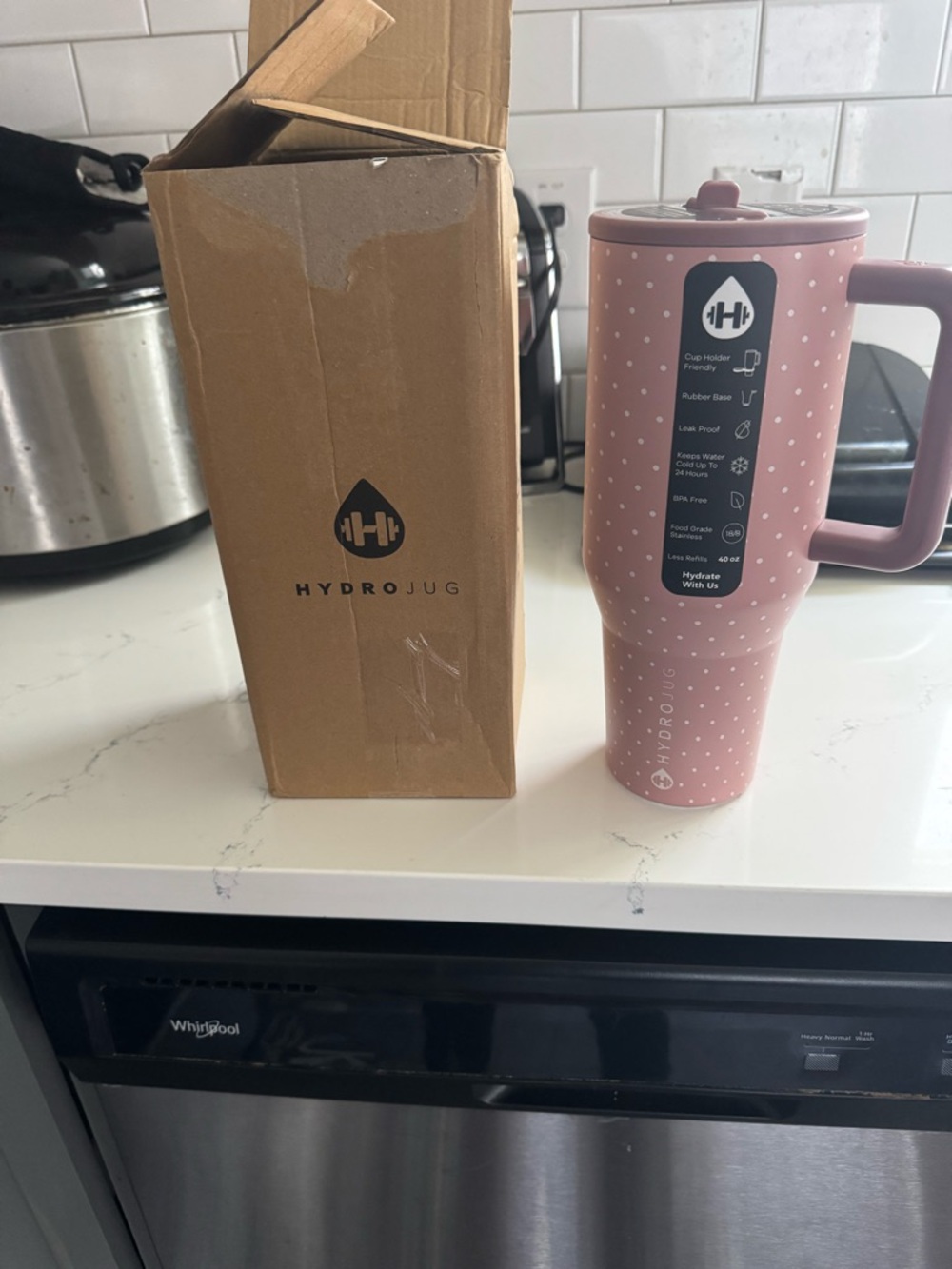 HydroJug Dusty Pink Polka Dot Insulated Travel Mug (Never Used)